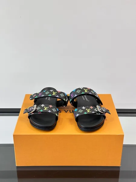 Louis Vuitton Men Black Multicolor Canvas Straps Sandals product view 1