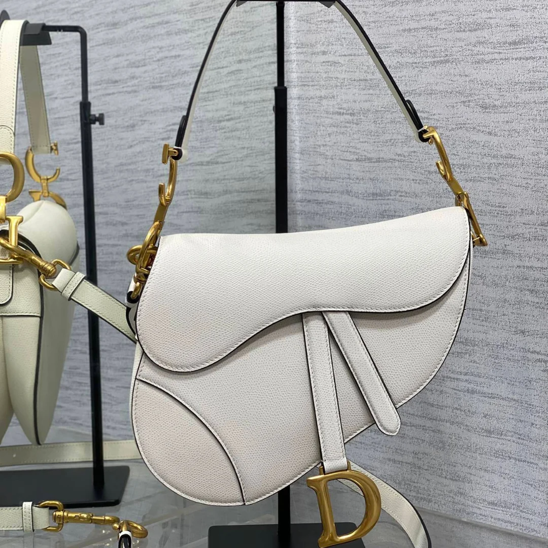 Dior Saddle Bag in White Gold Hardware