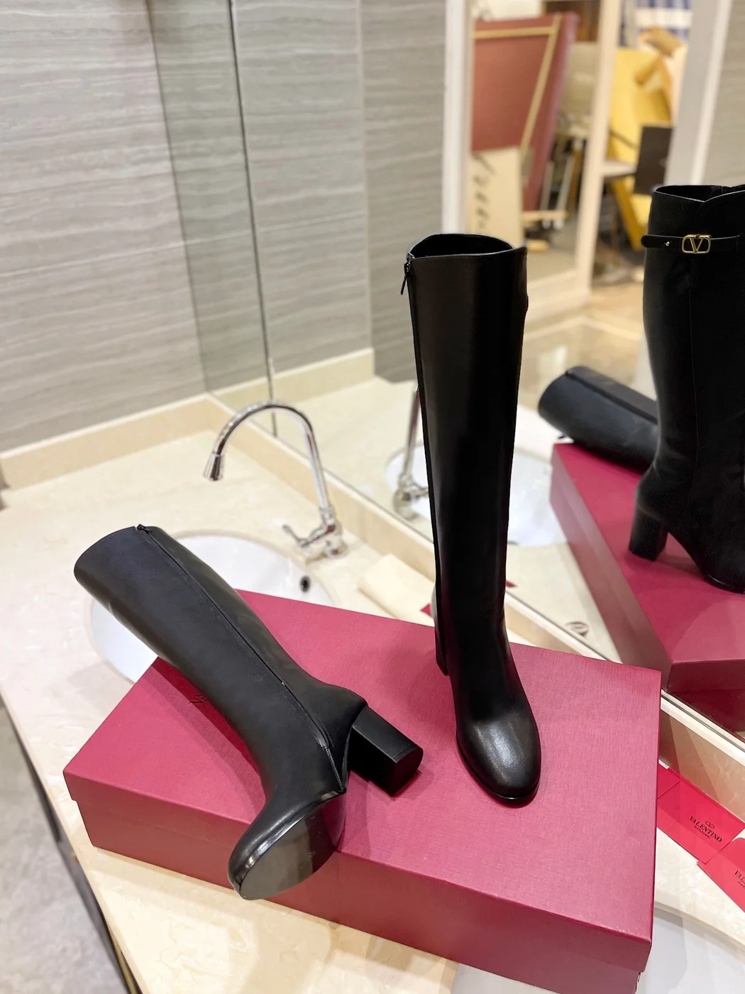 Valentino Women Black Leather Knee High Boots product view 5