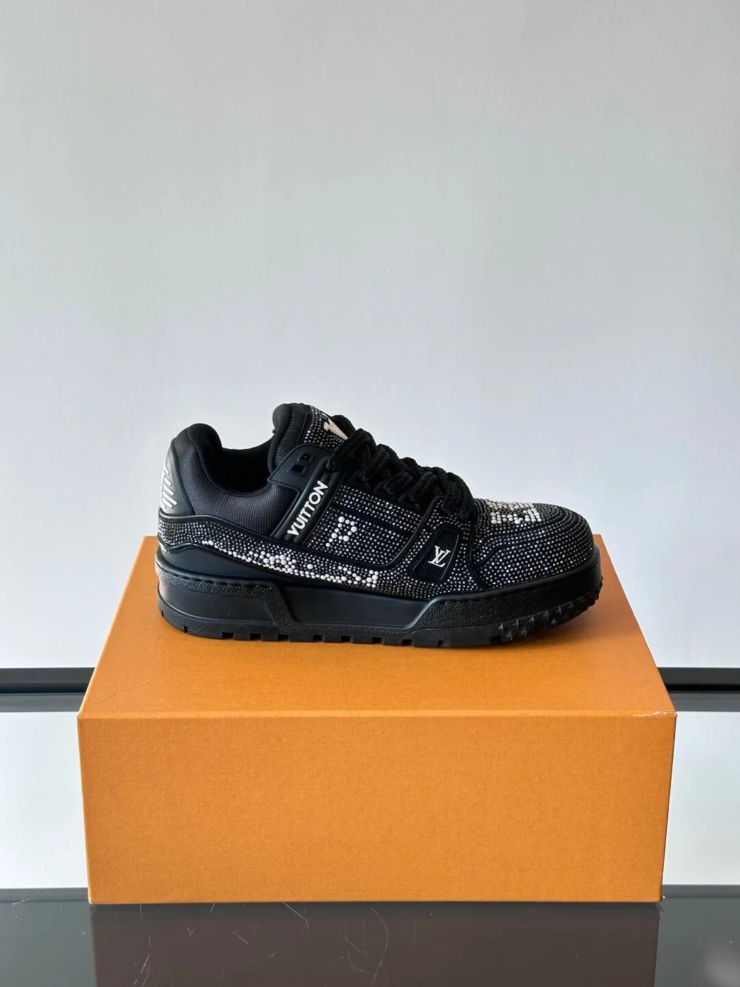 Louis Vuitton Men Black Fabric Embellished Sneakers product view 6