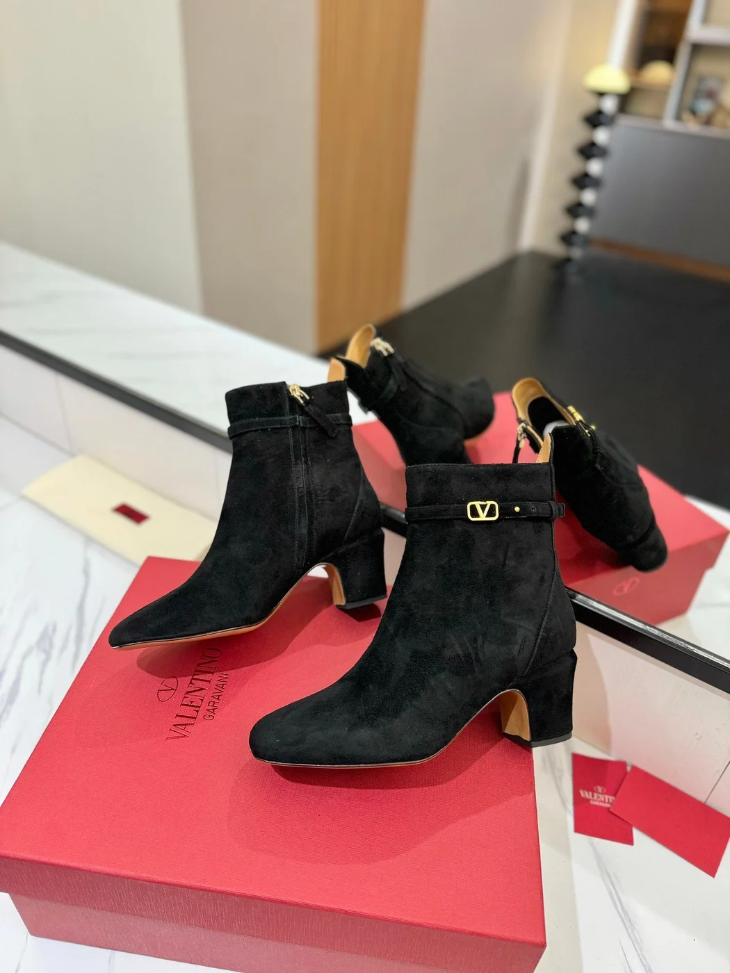 Valentino Women Black Suede Ankle Boots product view 6