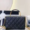 Chanel Handle Woman’s Black Leather Handbags Pebbled Leather 19 cm product view 2