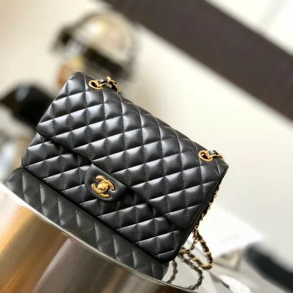 Chanel Charm Handbag Sheepskin Black Lock Gold 25x16x7cm product view 1