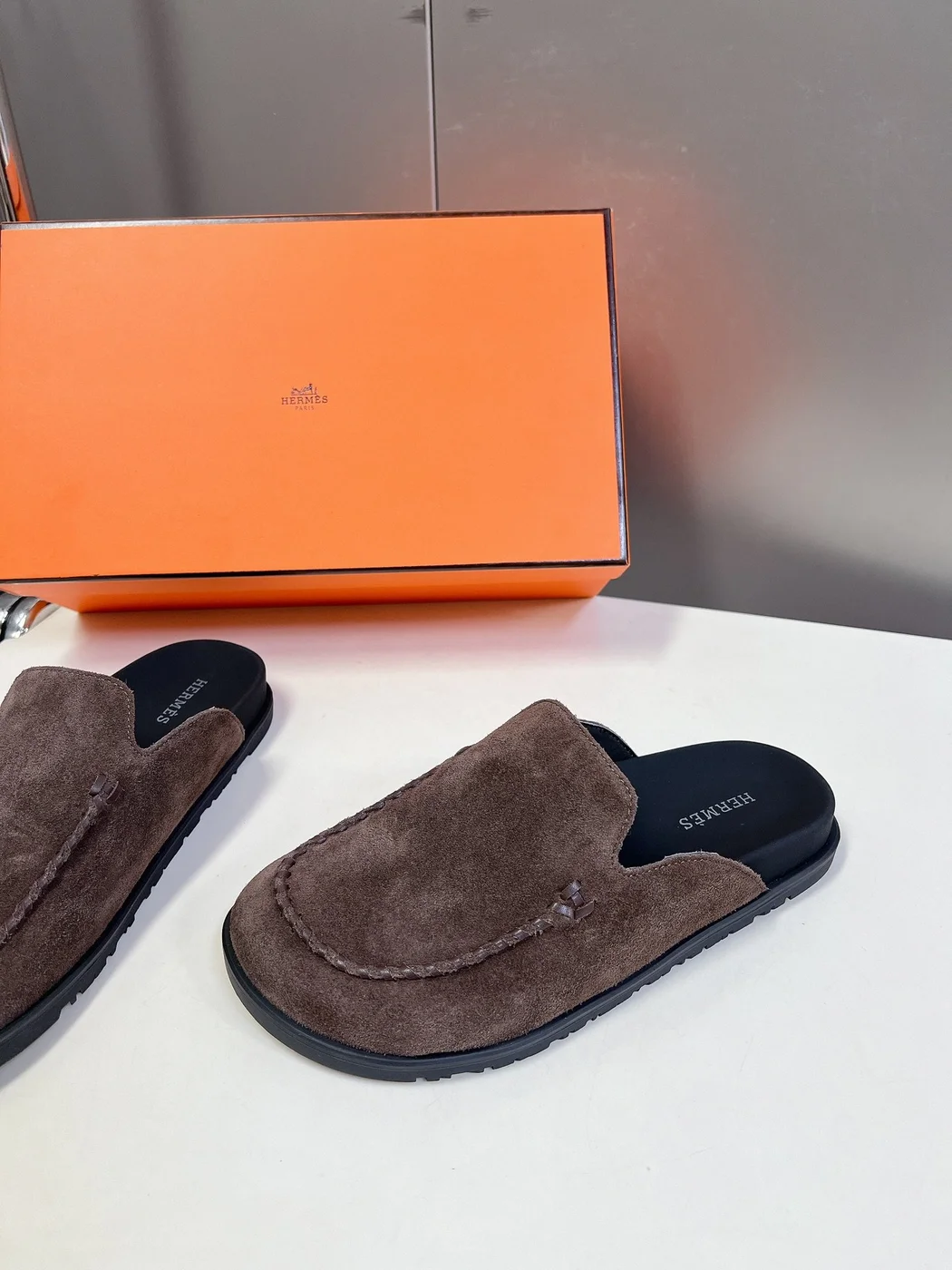 Hermès Women Brown Suede Slippers product view 4