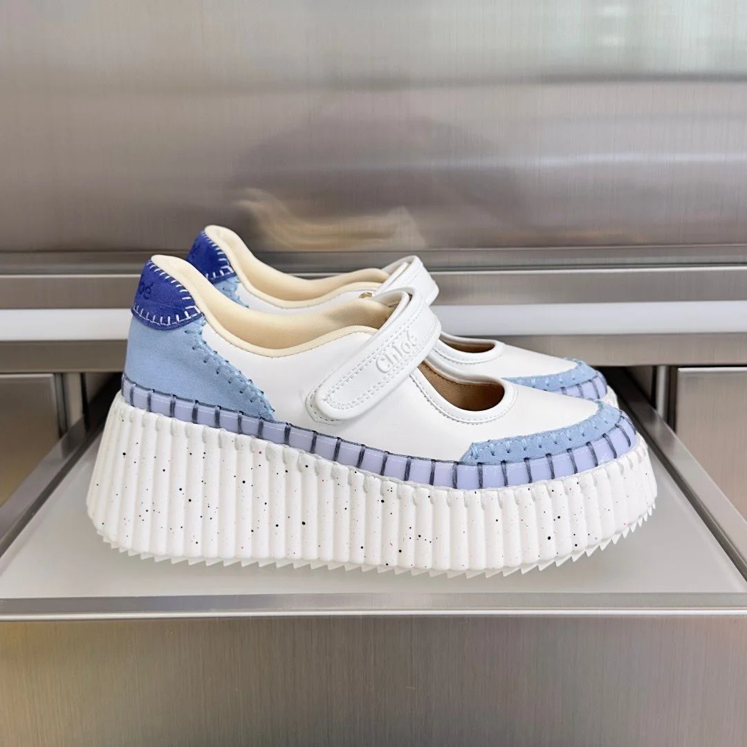 Chloé Nama wedge sneakers in Ashes Blue and white product view 1