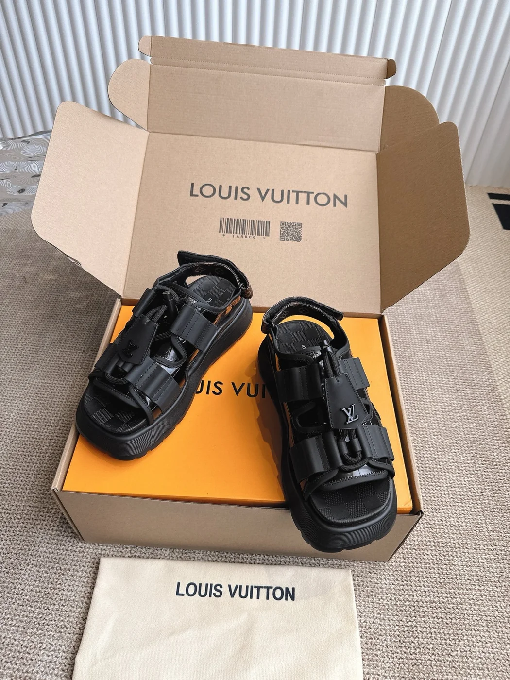 Louis Vuitton Women Black Leather Sporty Sandals product view 3