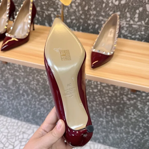 Valentino Women Burgundy Patent Leather Studded Pumps product view 5