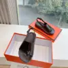 Hermès Women Dark Brown Leather Slingback Sandals product view 3