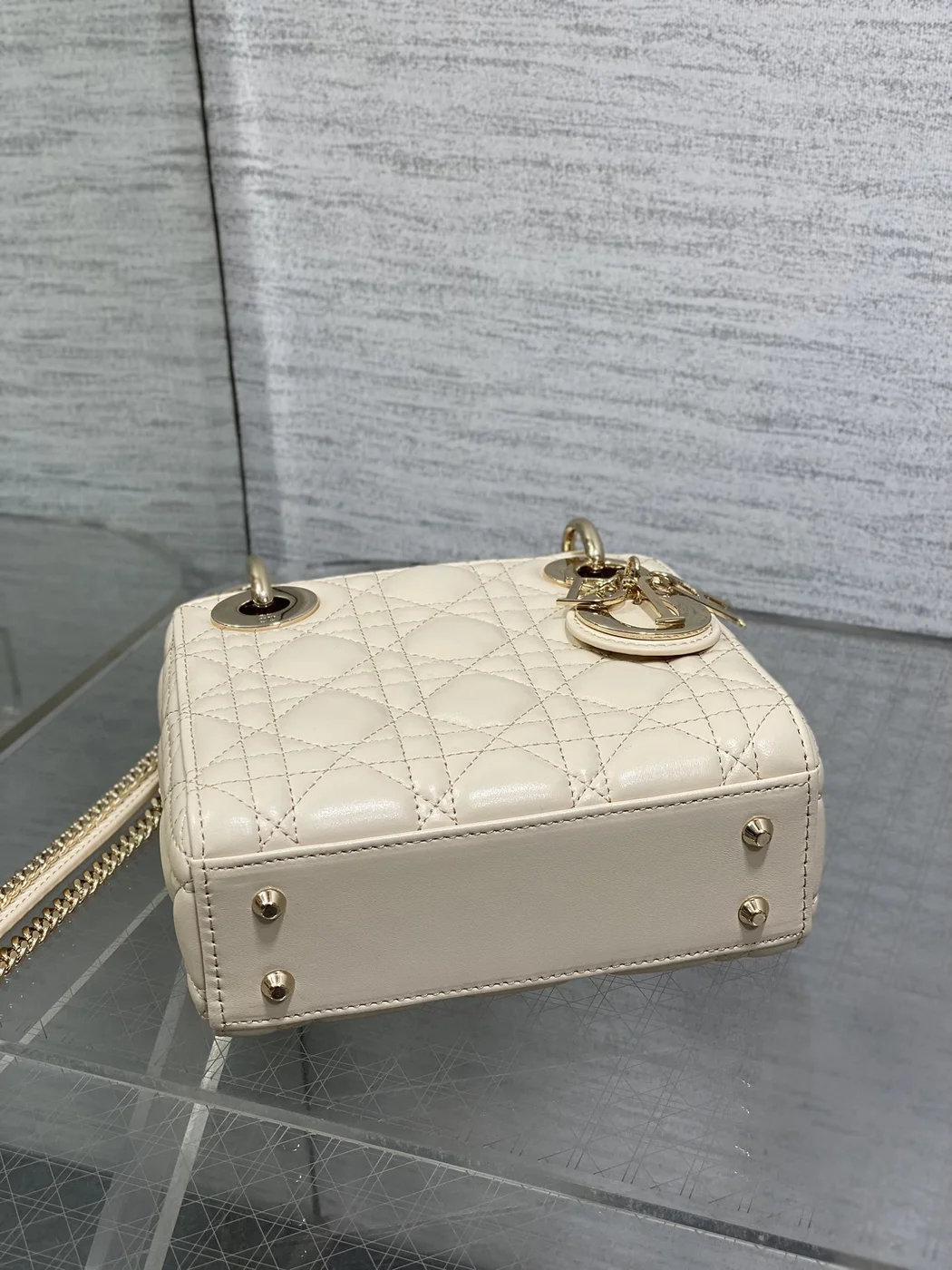 Dior Mini Lady Dior Bag in latte cannage product view 4