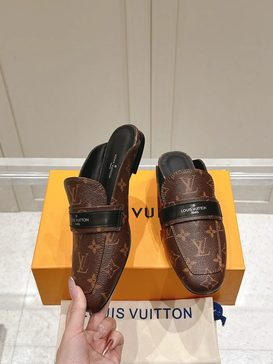Louis Vuitton Women Brown Leather Monogram Mules product view 4