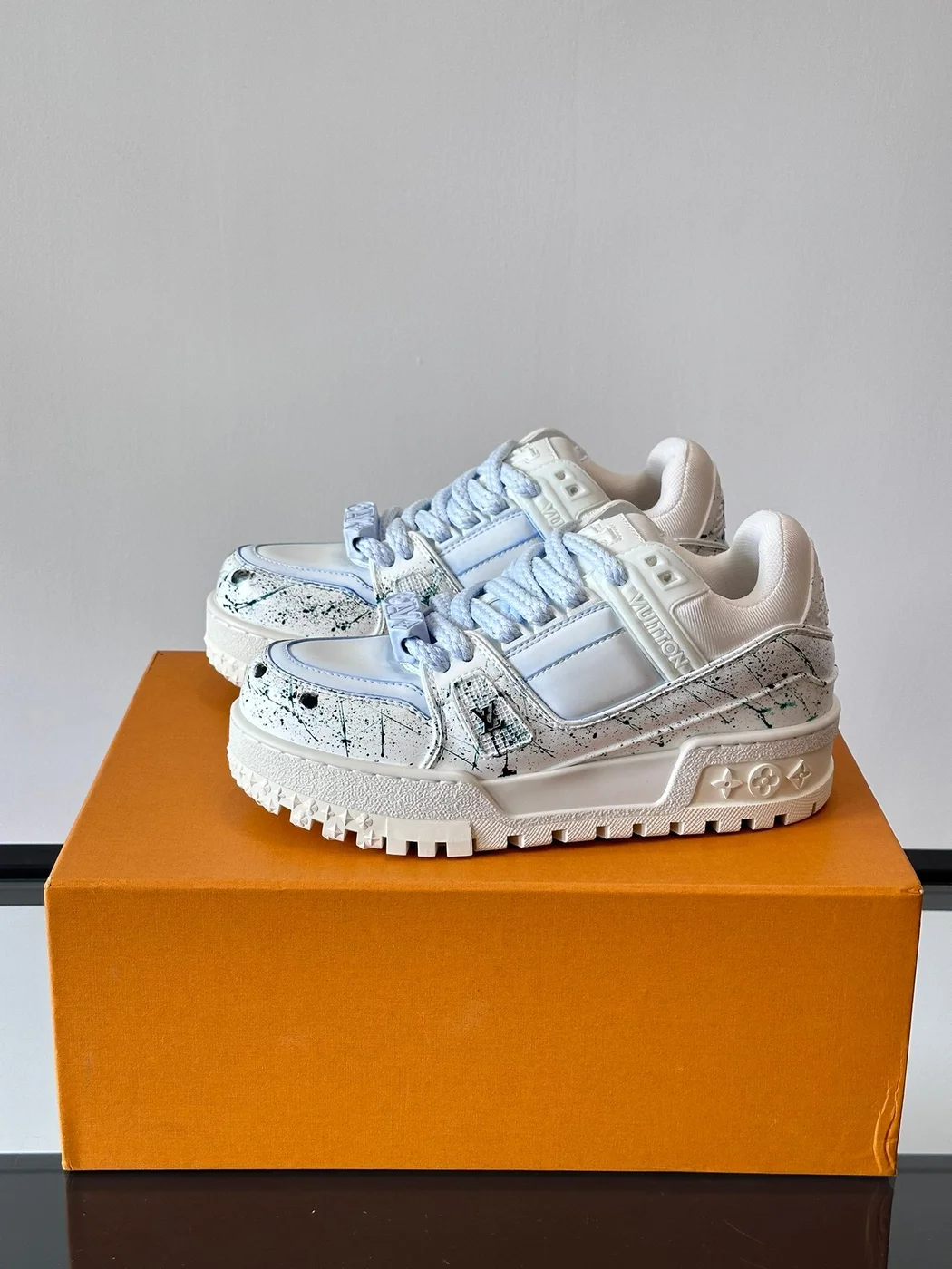Louis Vuitton Men White Leather Painted Sneakers product view 3