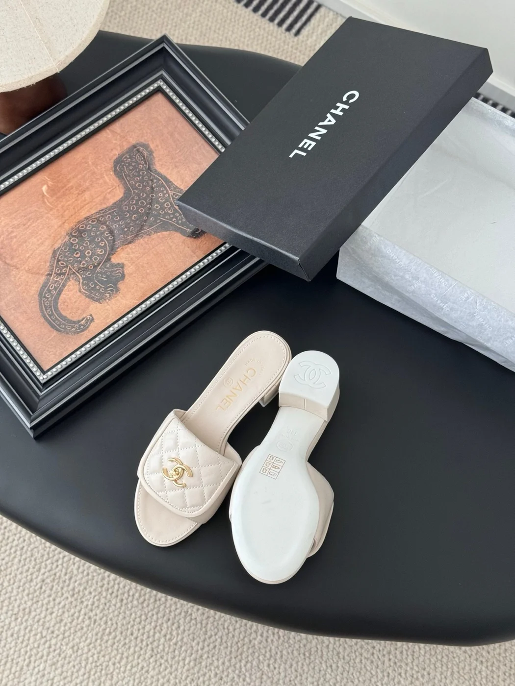 Chanel Women Ivory Quilted Leather Mules product view 4