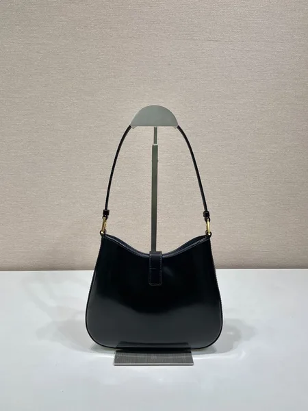 Prada Cleo Shoulder Bag 22 In Black Brushed Lambskin With Clasp Closure product view 4