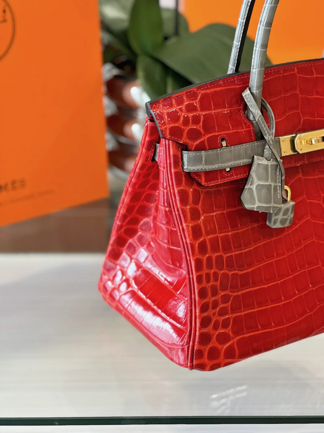 Hermès Birkin 30 Red/Liam Blue Crocodile Leather Gold Hardware. – Custom Made Bag product view 3