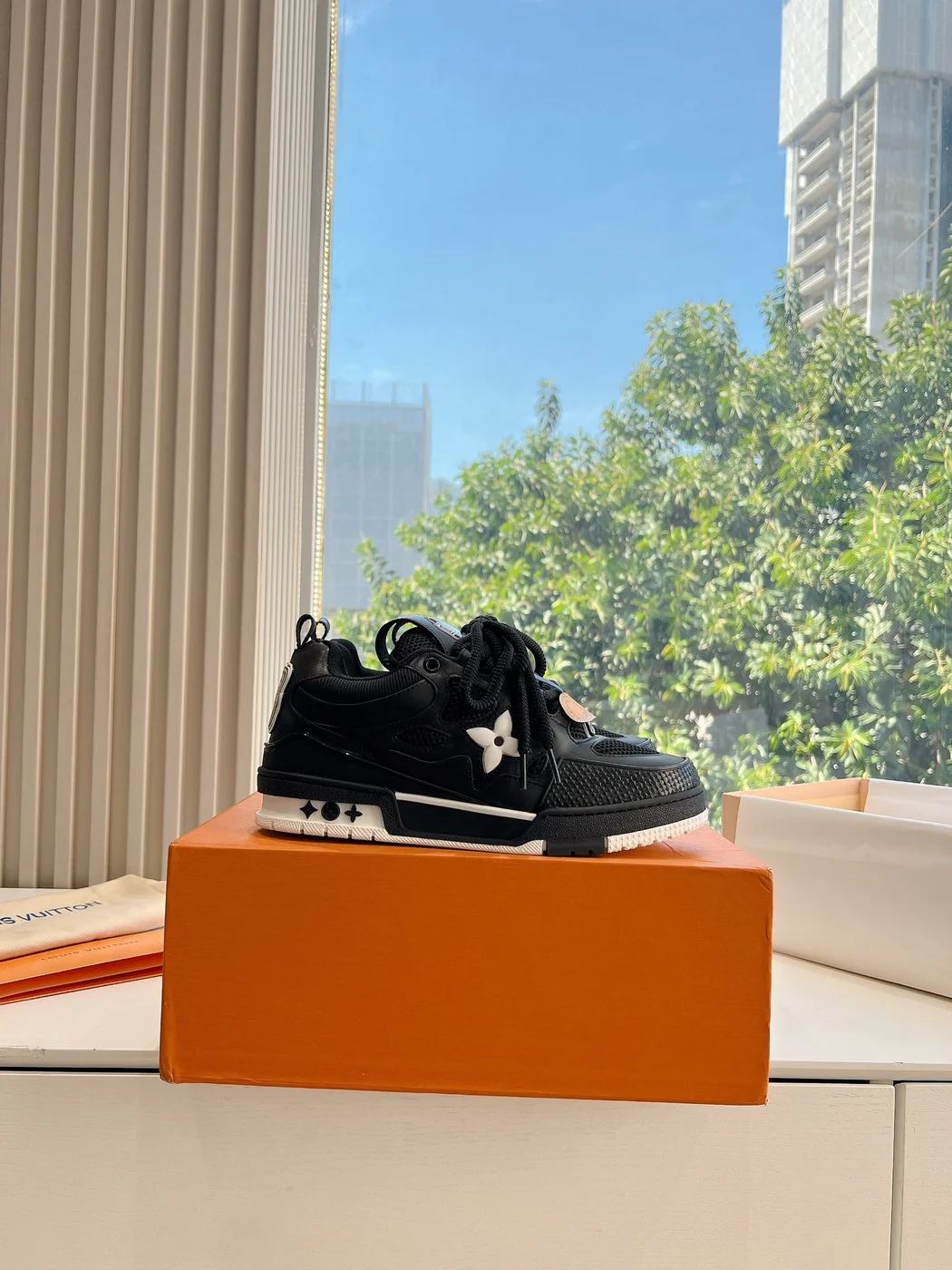 Louis Vuitton Women Black Leather Mesh Sneakers product view 2