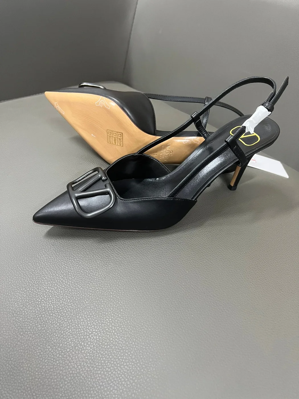 Valentino Women Black Leather Pointed Slingback Pumps product view 6