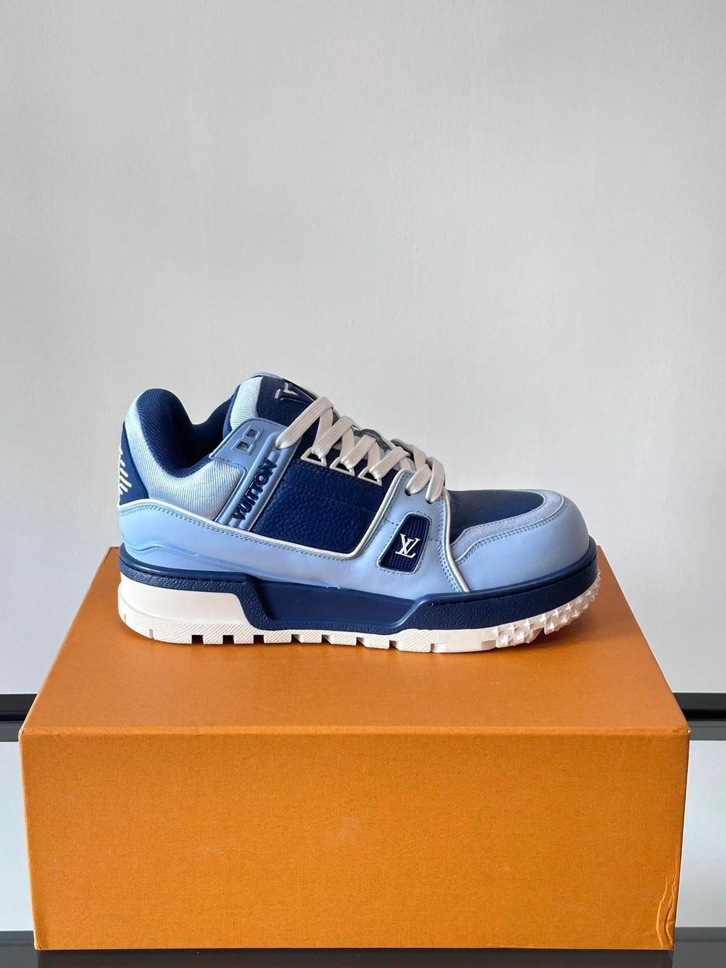 Louis Vuitton Men Light Blue Leather Sneakers product view 6