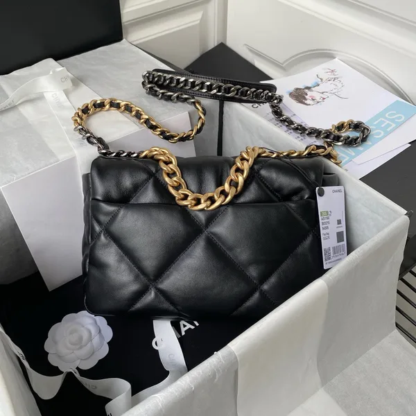 Chanel 19 Flap Bag Black Lambskin Gold Hardware product view 9