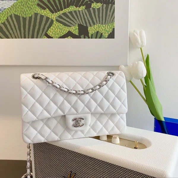 Chanel Classic Handbags Lizard Skin White With Silver Lock 25 cm product view 1