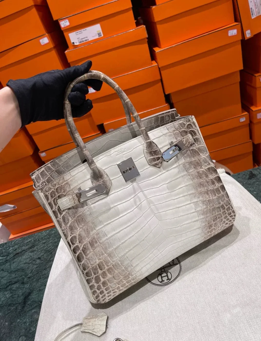 Hermès 30 Himalaya Albino Crocodile Leather Bag
