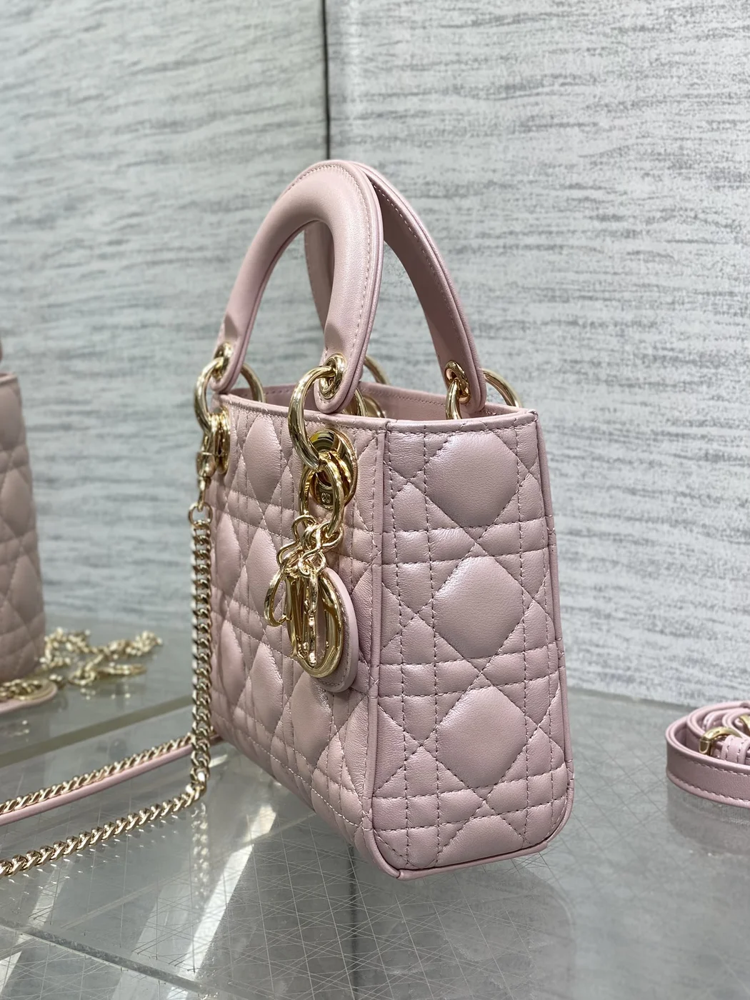 Dior Lady Dior Mini Pink Gold Hardware Bag product view 4