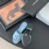 Chanel Women Light Blue Fabric Floral Slide Sandals product view 4