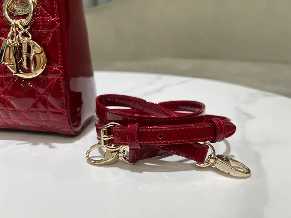 Dior Lady Mini Women’s Handbag, Glossy Red, 17 cm product view 3