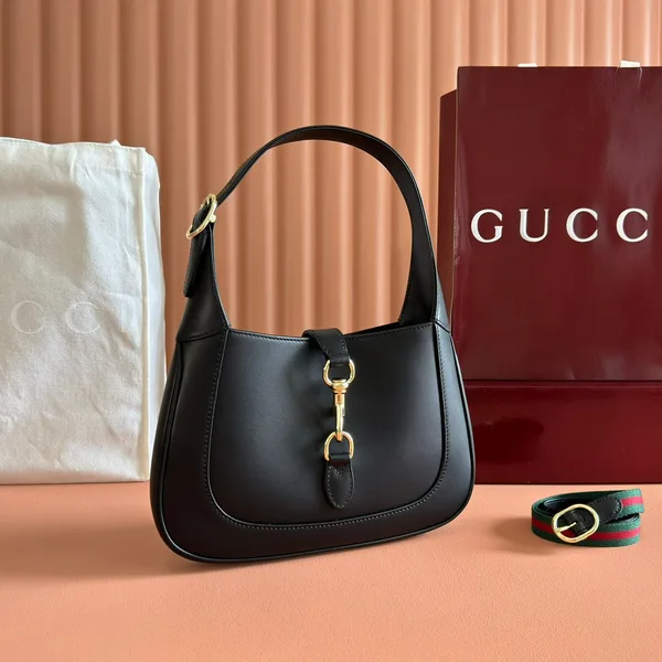 Gucci Jackie Small Shoulder Bag 27 In Black Calfskin Gold Hardware product view 1