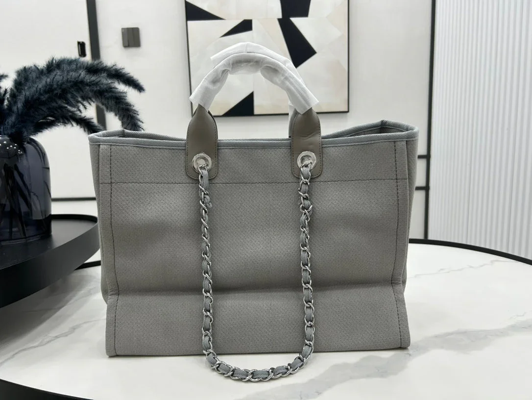 Chanel Cc Deauville Large 38 Tote Bag In Grey Canvas With White Logo product view 8