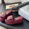 Chanel Women Burgundy Quilted Leather Slides product view 2
