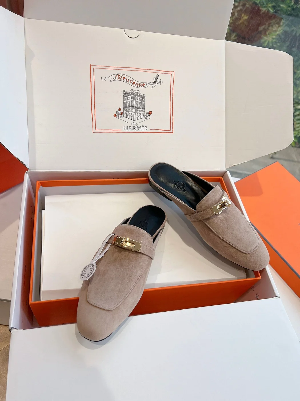 Hermès Women Beige Suede Mules product view 5