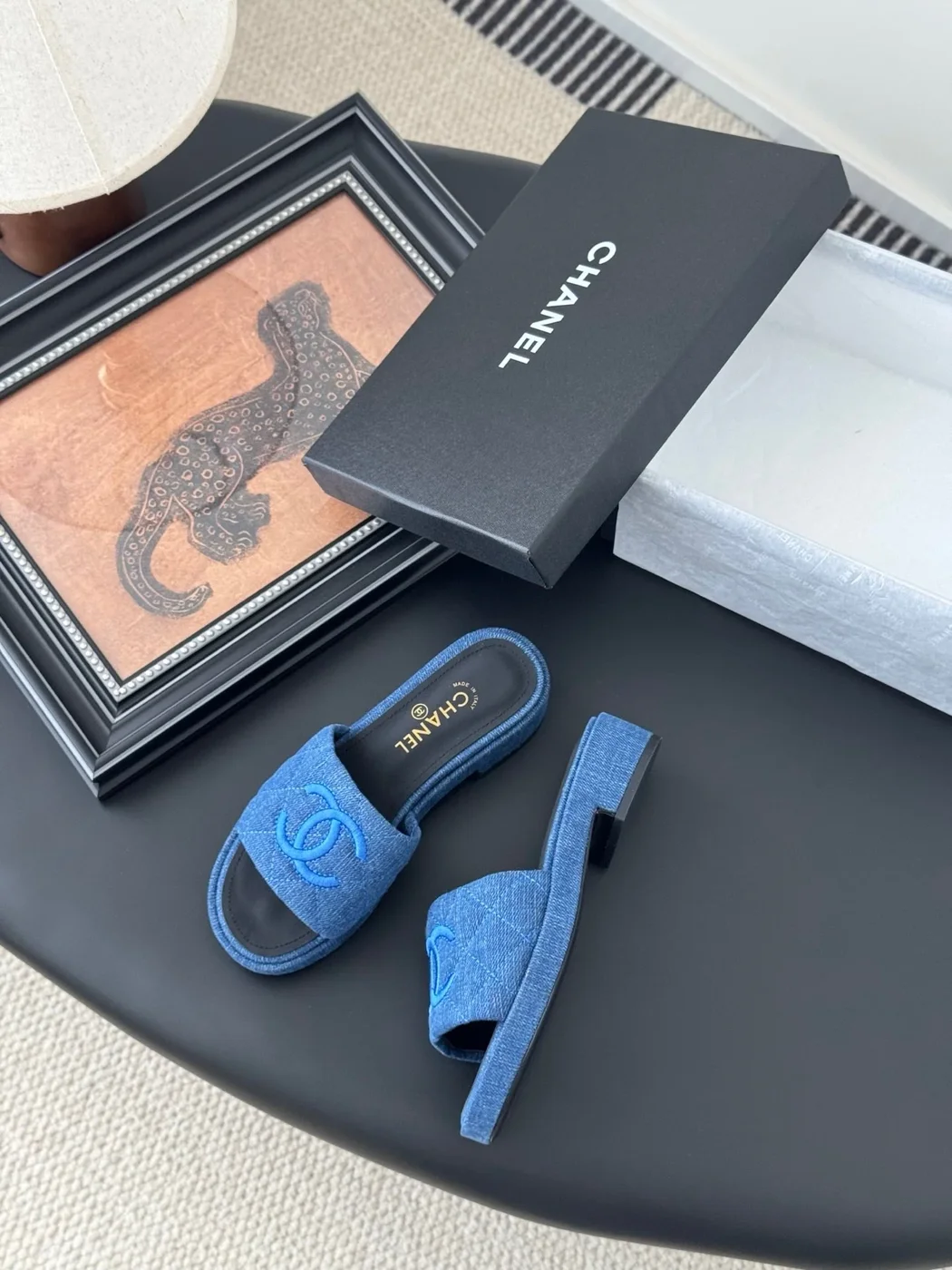 Chanel Women Blue Denim Slides product view 3