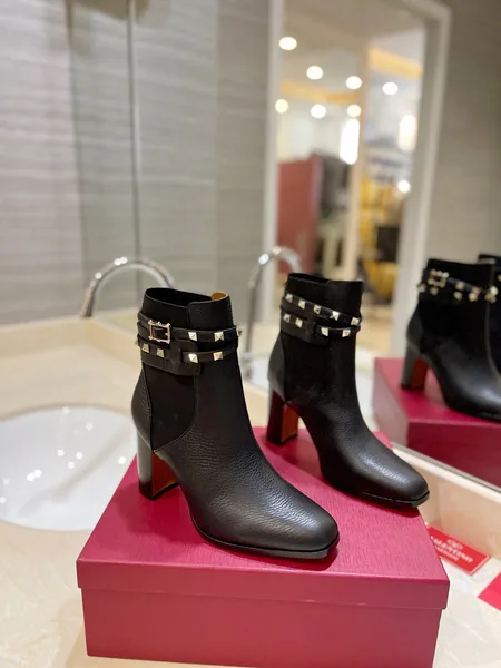 Valentino Women Black Leather Studded Ankle Boots product view 1