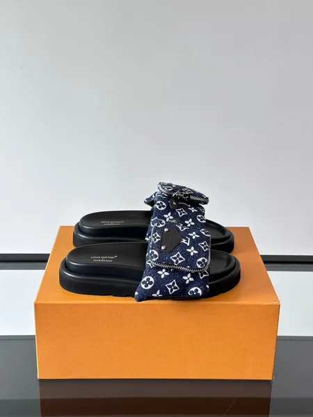 Louis Vuitton Men Navy Fabric Slides product view 1