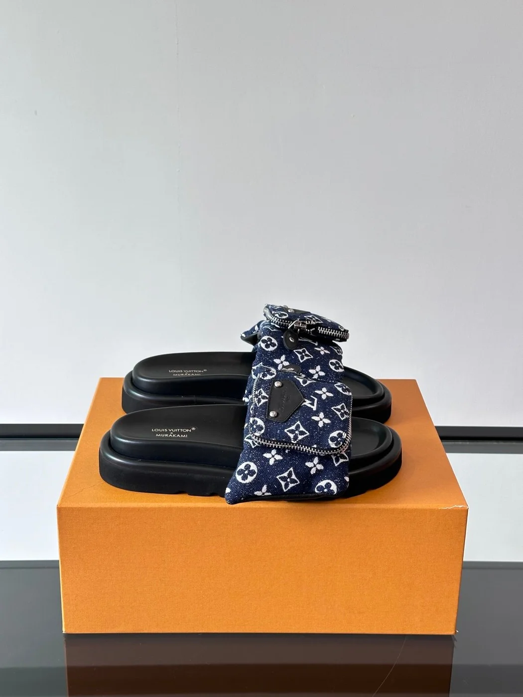 Louis Vuitton Men Navy Fabric Slides product view 1