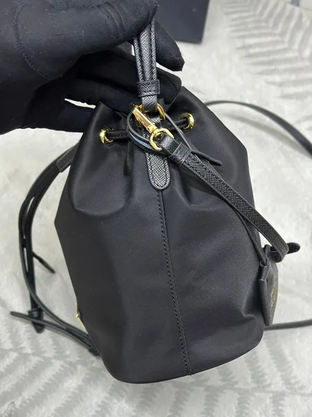 Prada Bucket Bag 19 In Black Re-Nylon And Calfskin Handle product view 7