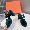 Hermès Women Dark Green Suede Sandals product view 5