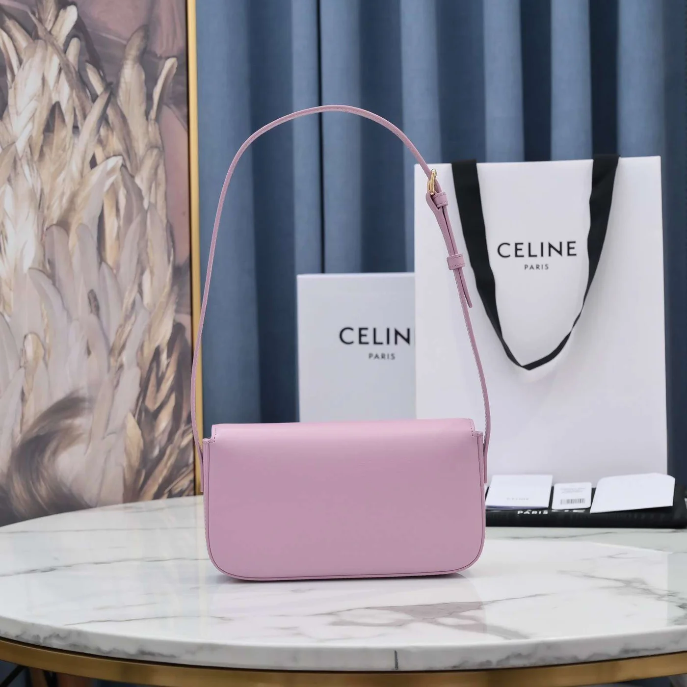 Celine Triomphe Handbag Pink Smooth Leather 20x12cm product view 6