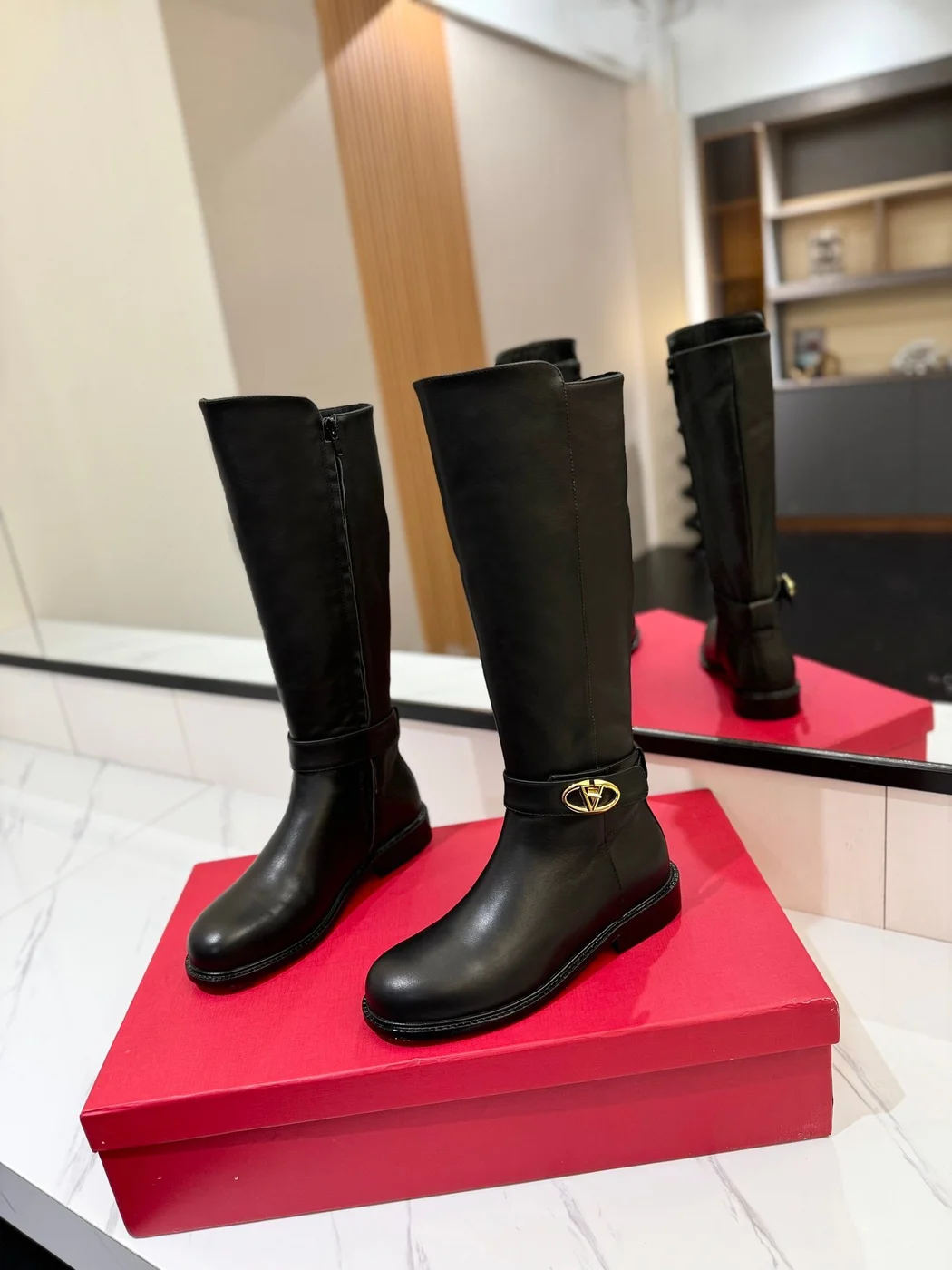 Valentino Women Black Leather Knee High Boots product view 3