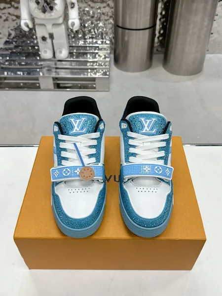 Louis Vuitton Women Blue White Leather Sneakers product photo