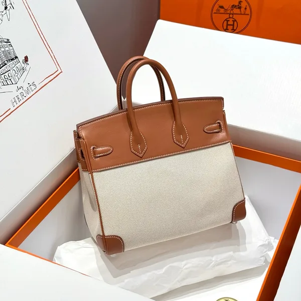 Hermès Birkin 25 cm In Veau Barenia Swift Ercu Toile Canvas Bag product view 2