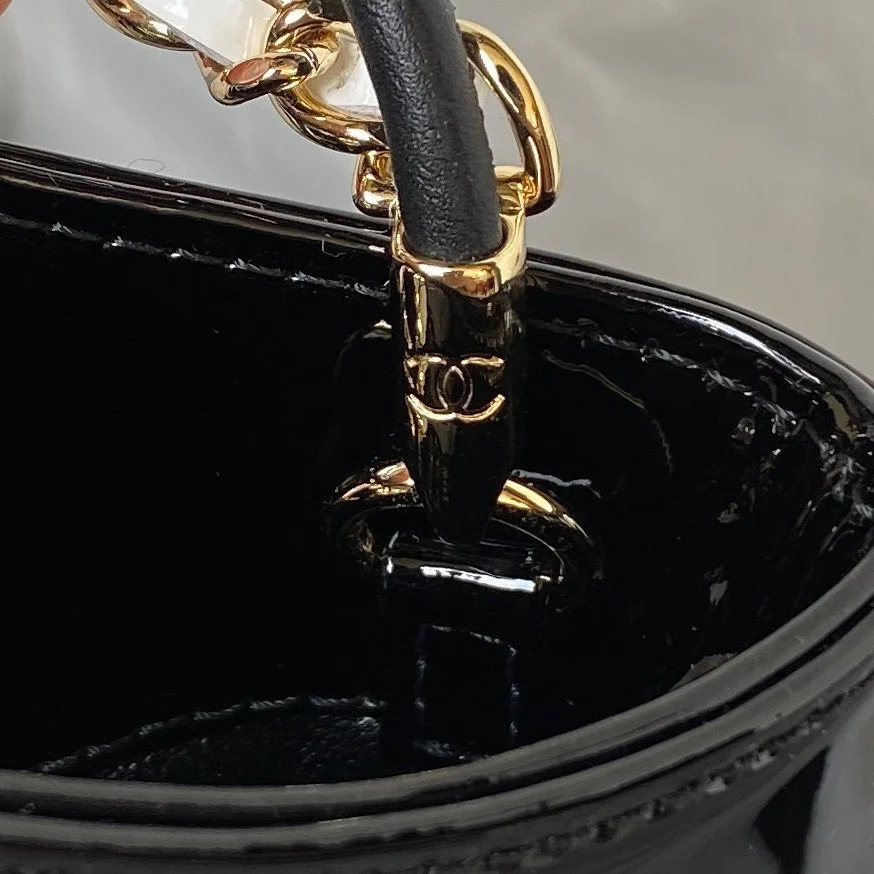 Chanel Mini Shopping Bag Handbags Shiny Leather Lock Gold 31 cm product view 6