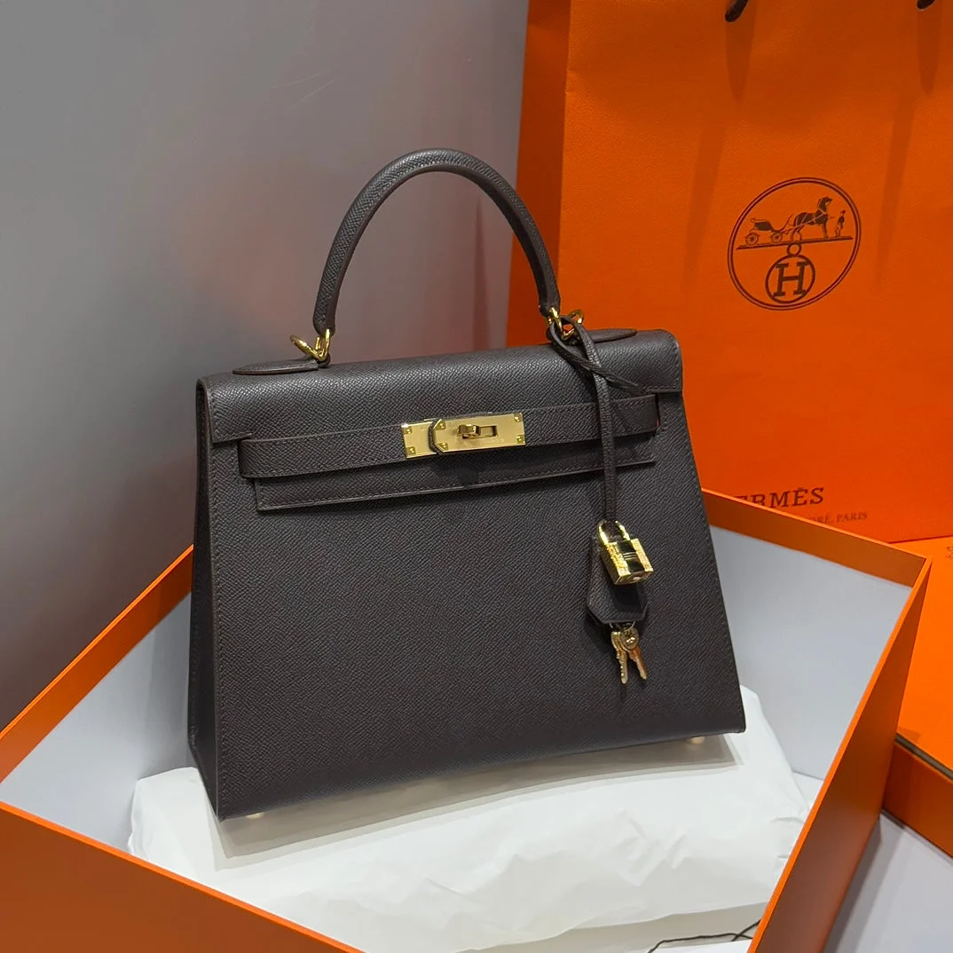 Hermès 28 cm In Ebene Epsom Gold Hardware Bag