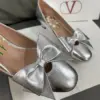 Valentino Women Silver Leather Bow Detail Flats product view 2