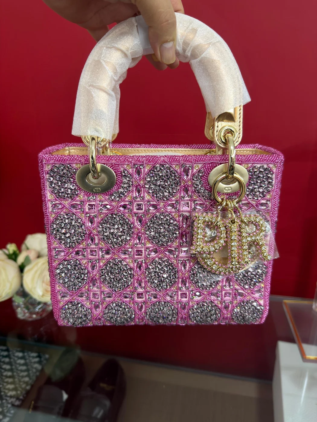 Dior Lady  Bag Metallic Calfskin  Satin with Rose Des Vent product view 1