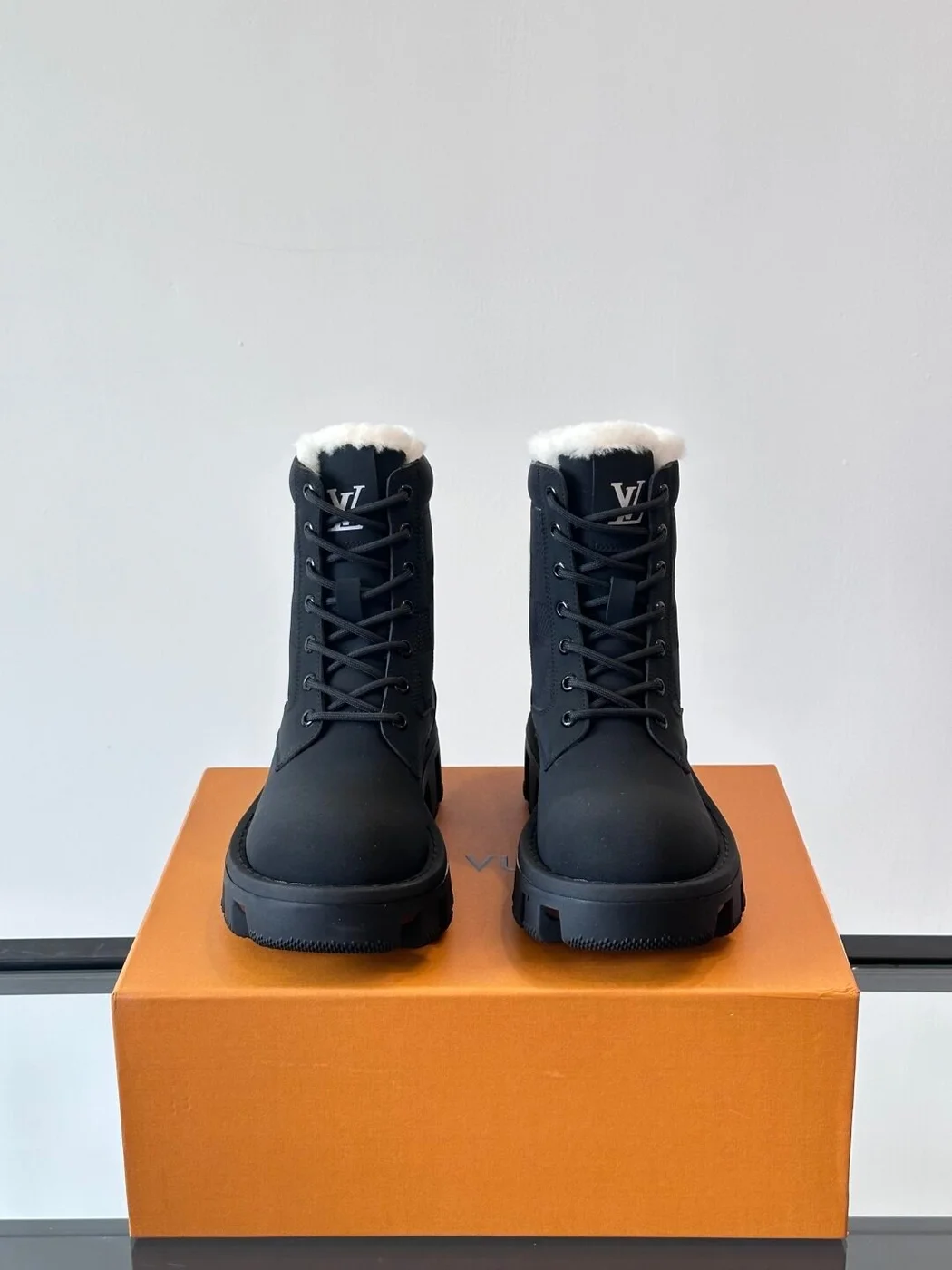 Louis Vuitton Men Black Leather Fur Lined Boots product view 2