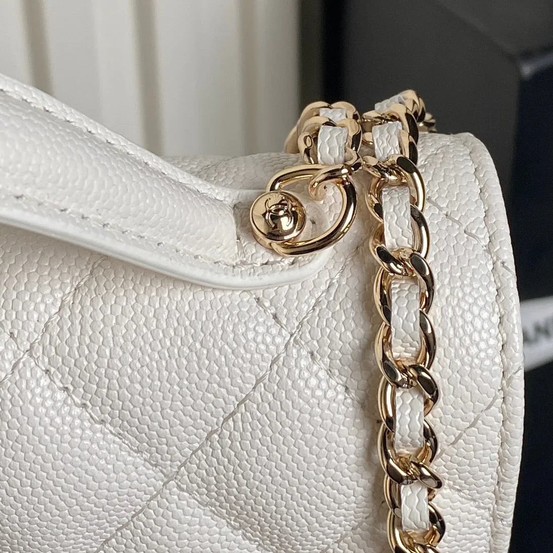 Chanel 25C Flap Bag 18 In White Shiny Grained Calfskin Gold Hardware product view 5