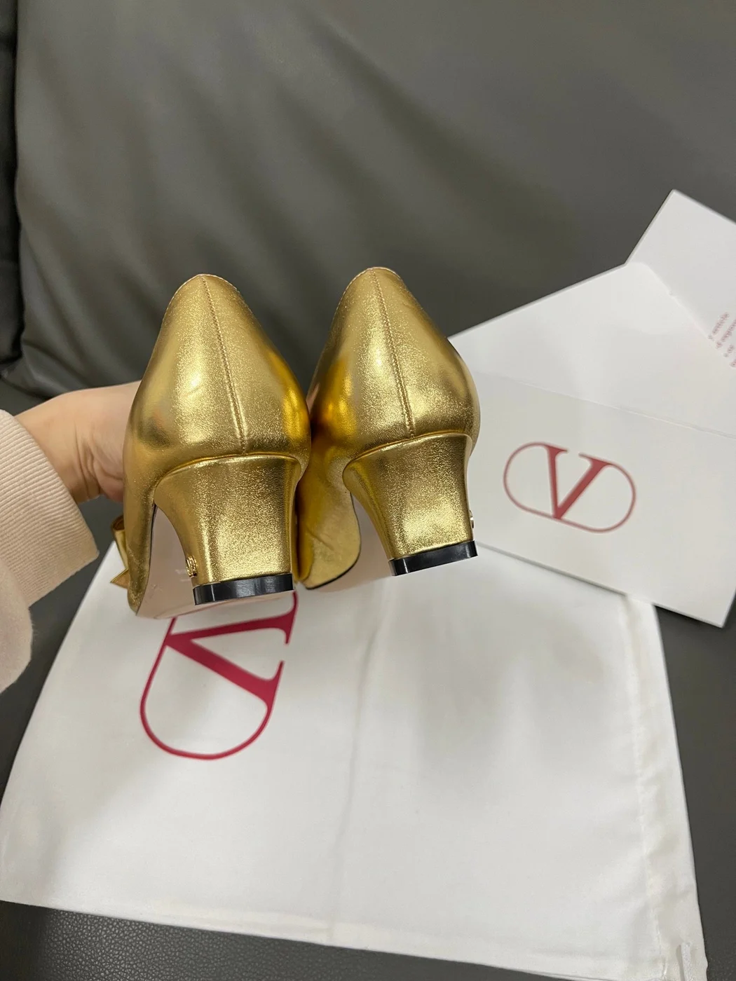 Valentino Women Gold Leather Bow Detail Pumps product view 2