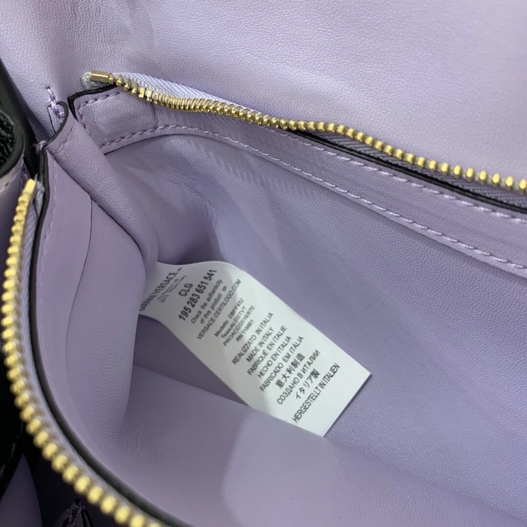 Versace La Medusa medium top handle bag in black grained leather product view 7