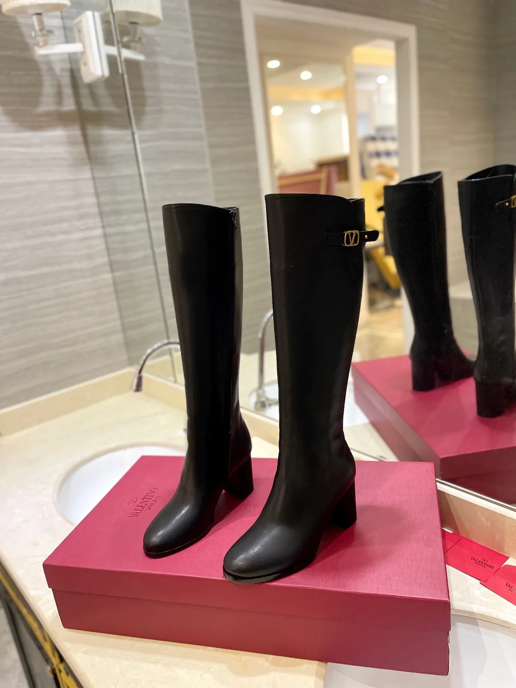 Valentino Women Black Leather Knee High Boots product view 3
